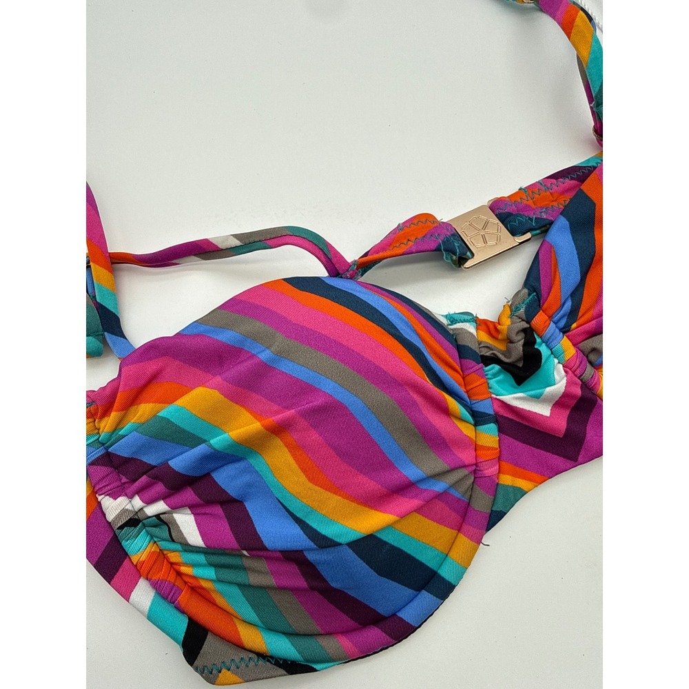 Trina Turk Louvre Underwire Bikini Top Multi Color Rainbow Stripe Size 8 NWT